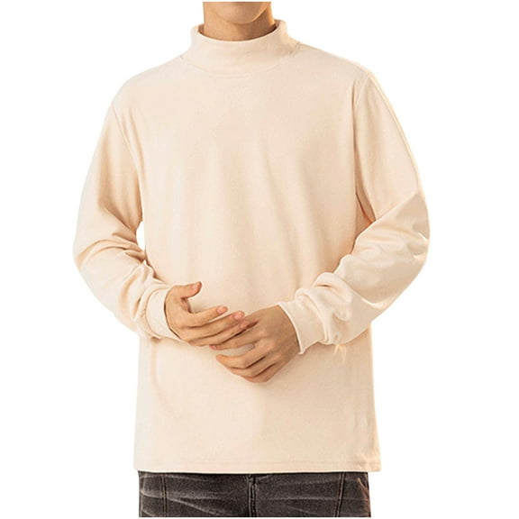 Oalirro Mens Fashion Casual Tops Solid Warm Long Sleeve Round Neck Top