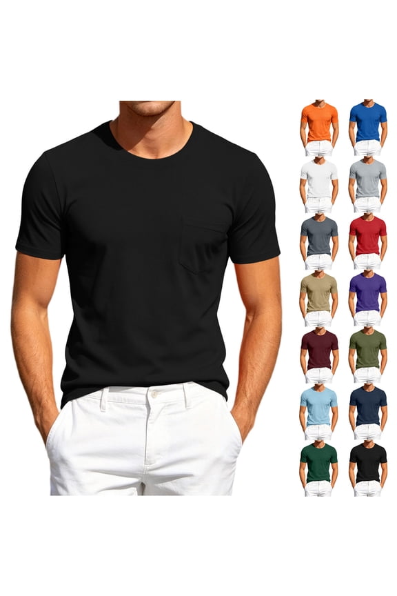 Mens Textured Mesh Pocket T-Shirt - Crew Neck Lightweight Breathable & Quick-Dry Summer Tee