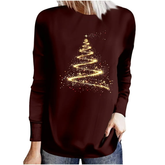 Oalirro Merry Christmas Shirt for Women Crewneck Christmas Happy Hat Graphic Long Sleeve Casual