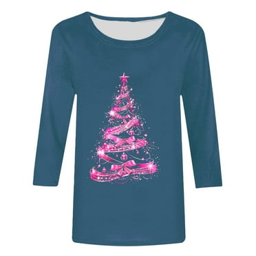 Oalirro Merry Christmas Tree Shirts for Women Graphic T-Shirts Casual Tee Xmas Gift Tops
