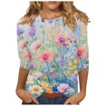 thumbnail image 1 of Oalirro Multicolor 3/4 Sleeve Tops for Women Loose Casual Crew Neck Three-Quarter Sleeve Top XXXL, 1 of 5