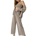 thumbnail image 1 of Oalirro Pajamas for Women Set Casual Long Sleeve Top with Long Pants Homewear 2 Piece Pjs Set with Long Pants Brown,M, 1 of 1