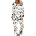 thumbnail image 1 of Oalirro Pajamas for Women Set Casual Long Sleeve Top with Long Pants Homewear Top and Long Pants Loungewear Beige,M, 1 of 6