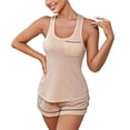 thumbnail image 1 of Oalirro Pajamas for Women Set Casual Short Sleeve Top with Shorts Homewear Pjs Set Loungewear Beige,M, 1 of 7