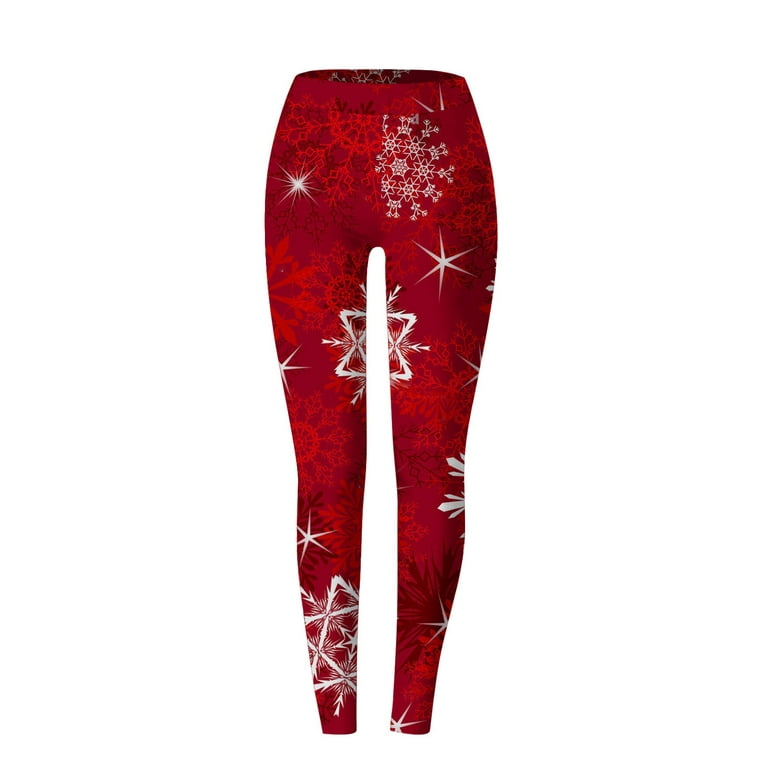 Oalirro Pants for Women Printed Yoga Leggings Elastic Pants High Waist  Thigh-lifting Pants Christmas Womens Yoga Pants Workout Red-1 Pants 