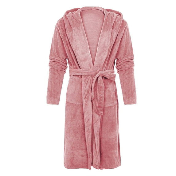 Nnhblu Pink Mens Robe,Mens Hooded Robe, Plush Robes for Men Long Fleece Bathrobe Loungwear Winter Warm Bath Robes with Pockets