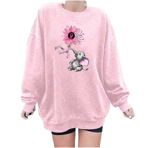 Oalirro Pink Round Neck Active Long Sleeve Tops for Women Women's Round Printed Loose Fitting Sweatshirts Long Sleeve Hoodless Sweatshirts