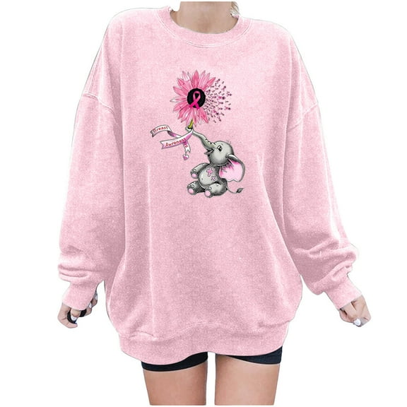 Oalirro Pink Round Neck Long Sleeve Tops for Women Going Out Women's Round Printed Loose Fitting Sweatshirts Long Sleeve Hoodless Sweatshirts