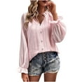 thumbnail image 1 of Oalirro Pink Womens Long Sleeve Tops Casual V Neck Solid Womens Dressy Casual Shirts, 1 of 8