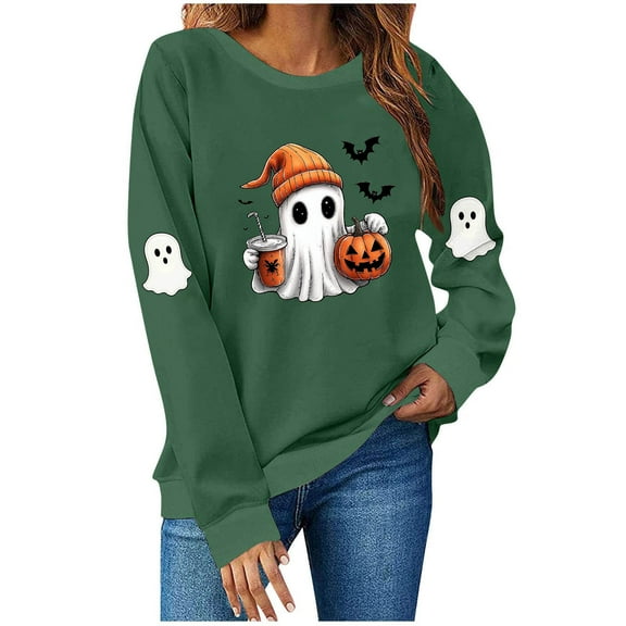 Oalirro Playful Halloween Essential: Women's Ghost-Face Sweatshirt in 8 Eye-Catching Colors​