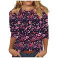 thumbnail image 1 of Oalirro Purple Fashion Tops for Women Trendy Summer 2024 Round Neck Three-Quarter Sleeve Top L, 1 of 5
