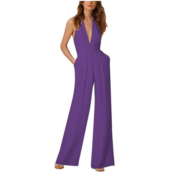 Oalirro Purple Jumpsuit for Women Loose Fit Jumpsuits for Women Dressy XXL