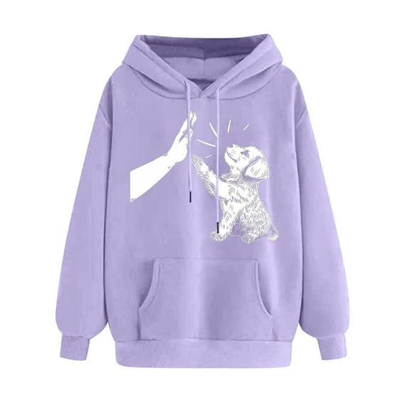 Oalirro Purple Womens Long Sleeve Drawstring Hoodies Fall Winter Pullover Valentine's Day Gift for Her