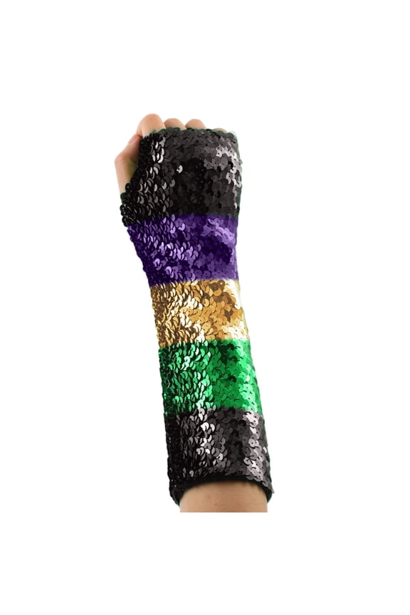 Sequin Fingerless Gloves for Women Carnival Long Fingerless Elastic Glitter Rave Party Wear Gloves for Women