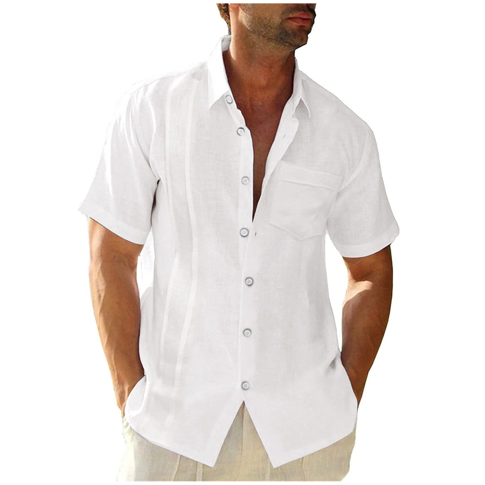 Oalirro Short Sleeve Button up Shirts for Men Deals Clearance Men's Button  Trend Casual Shirts Cotton Linen Shirts Long Sleeve Shirts