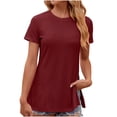thumbnail image 1 of Nnhblu Short Sleeve Shirts for Women Girls' Tops, Tees & Blouses Womens Split Tunic Tops Wine,S-XXL, 1 of 5
