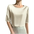 thumbnail image 1 of Oalirro Silk Blouse for Women XXXL Short Sleeve Dressy Tops Satin Blouse Solid Tanks Collared Style Elegant Silk Shirts, 1 of 4