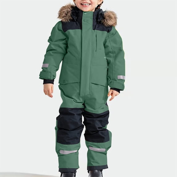 Oalirro Snowsuits for Kid Boys Girls Hooded One Piece Ski Suits Winter Jumpsuits Ages 1-14