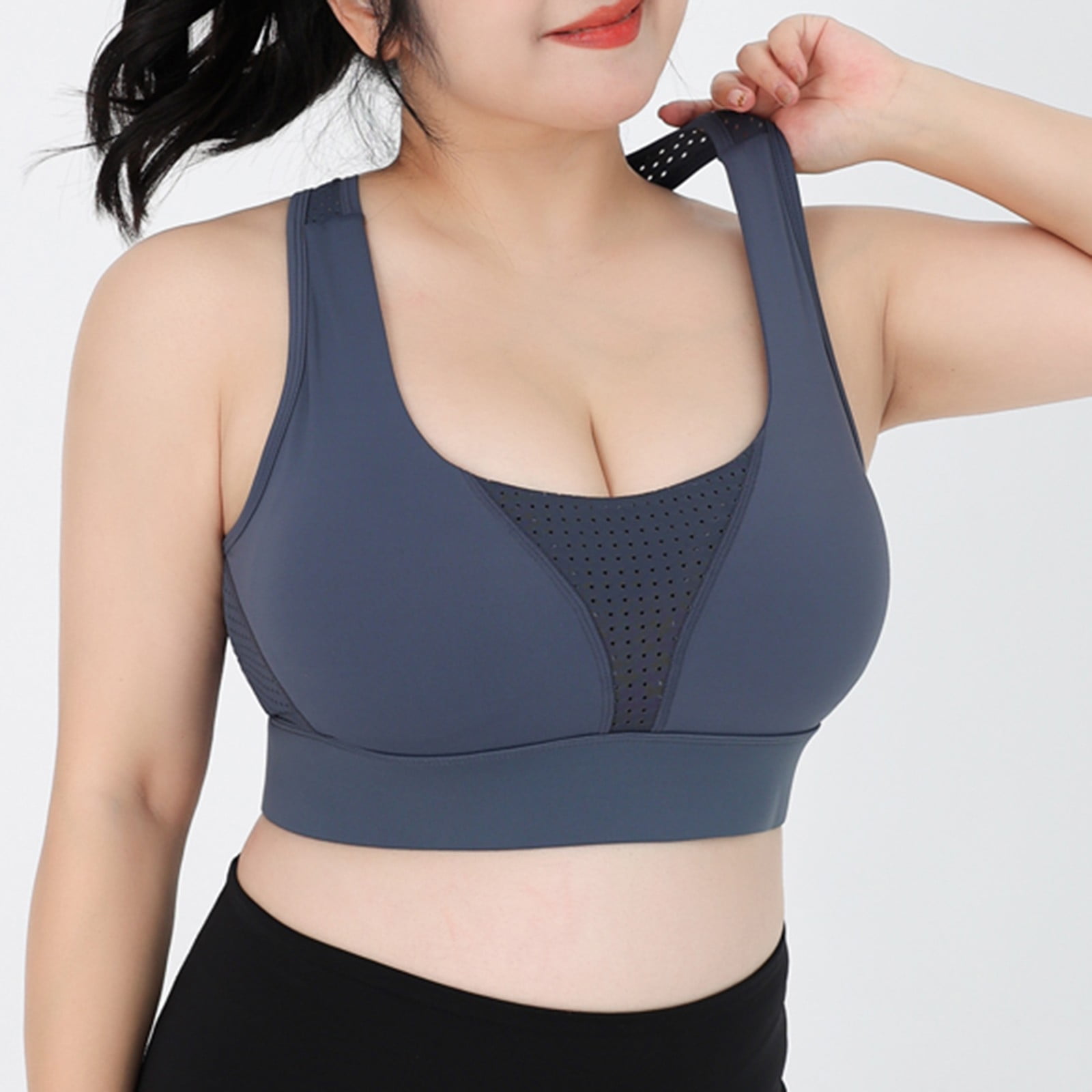 Oalirro Sports Bras for Women Women's Plus Size Mesh Stitching Sports  Underwear High Strength Fitness Vest Latex Bra Pad Yoga Clothes 