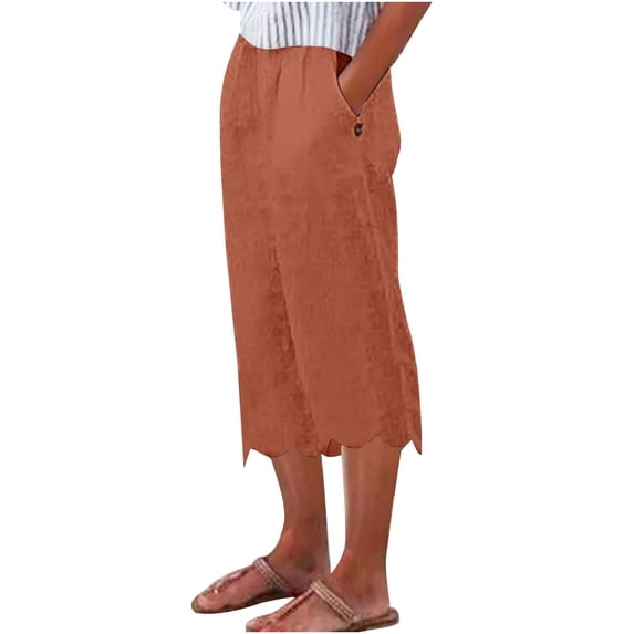 Oalirro Straight Leg Yoga Pants for Women Cropped Pants Capris Leggings for Women Pocket Orange