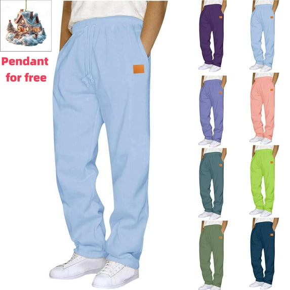 Oalirro Sweatpants for Men Men's Drawstring Elastic Waist Solid Color Pocket Trousers Loose Movement