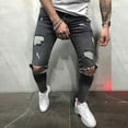 thumbnail image 1 of Oalirro Sweatpants for Men Mens Skinny Stretch Denim Pants Distressed Ripped Freyed Slim Fit Jeans Trousers, 1 of 9