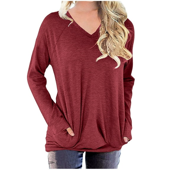 Oalirro Sweatshirts for Women V Neck Puff Sleeve Tunic Tops Lightweight Classic Top
