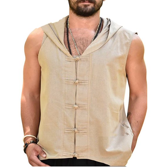 Nnhblu Tank Top Vest Men Hooded Sleeveless Vest for Men Casual Khaki XL