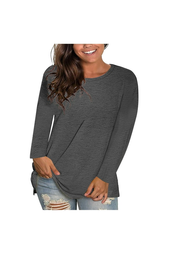 Tops for Women Trendy Casual Women's Fashion Solid Loose Long Sleeve T-shirt Pullover Tops Clothes under $5.00