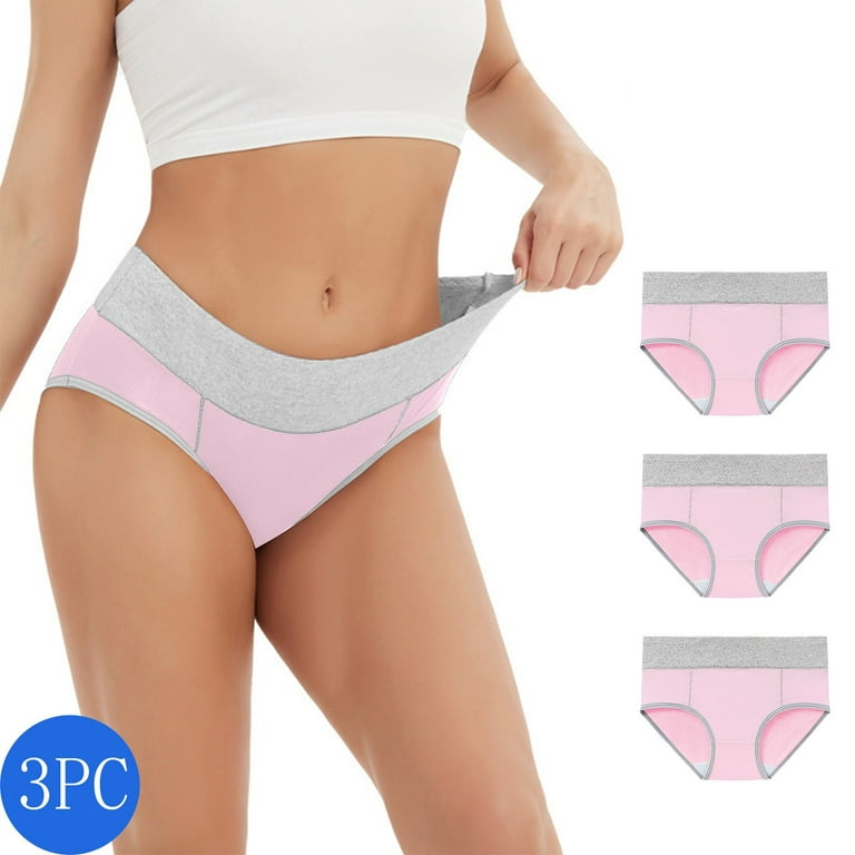 Oalirro Underwear Women Cotton Mid Waist Soft Women's Briefs Pink 3 Pack  Underpants
