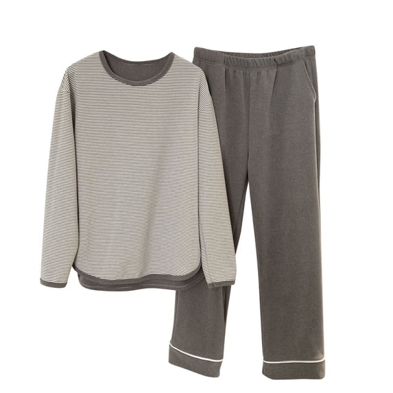 Oalirro Warm Pajamas for Women Comfy Long Sleeve Top with Pant Set Lounge Pjs Set with Pockets Loose Fleeced Line Pajama Set