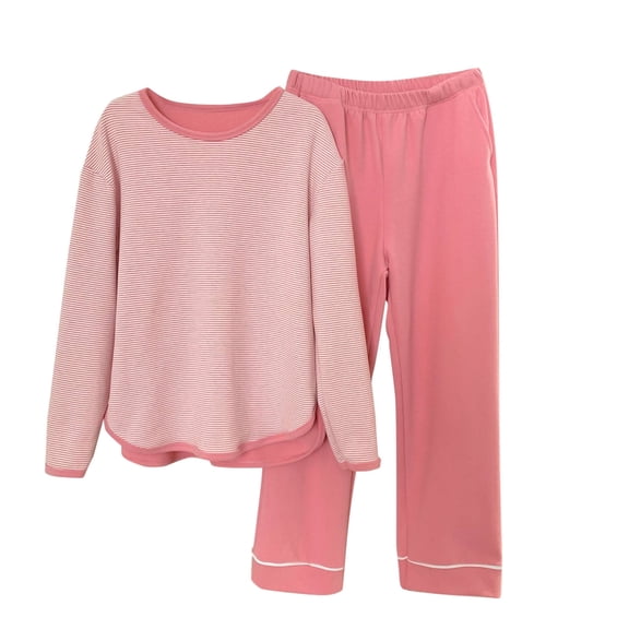 Oalirro Warm Pajamas for Women Comfy Long Sleeve Top with Pant Set Lounge Pjs Set with Pockets Loose Fleeced Line Pajama Set