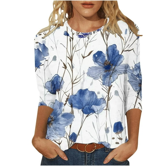 Oalirro White 2024 New Condition 3/4 Sleeve Tops for Women Autumn Casual Crew Neck Three-Quarter Sleeve Top XL