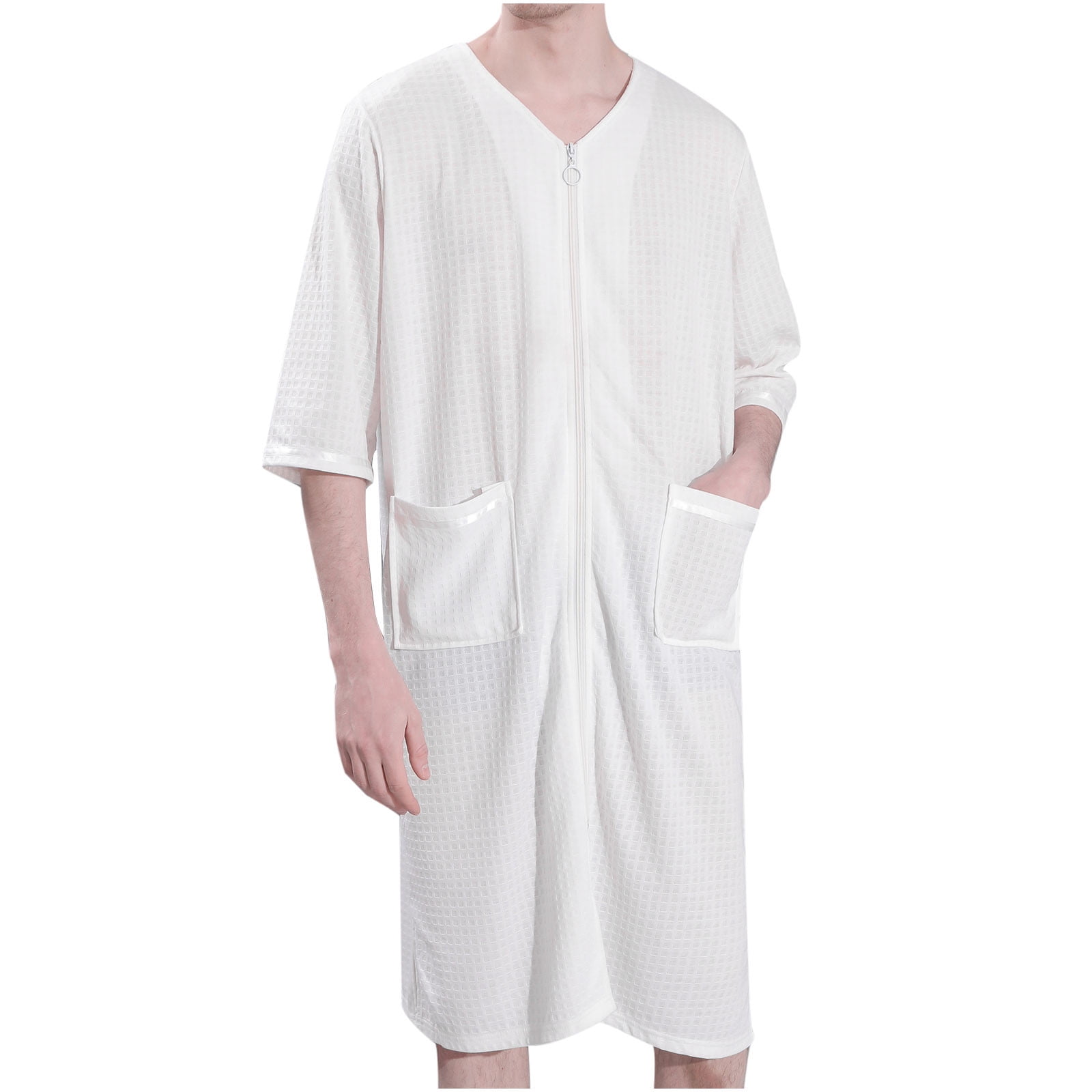 Oalirro White Men's Long Robes Loungwear Quick dry Zip Up Robes Light