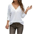 thumbnail image 1 of Oalirro White V Neck Long Sleeve Tops for Women 2024 Women's Fashion Casual V-neck Long Sleeve Button Hollow-out Solid Color Blouse, 1 of 5