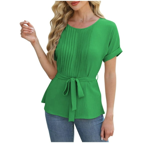 Oalirro Women Dressy Casual Blouses Summer Peplum Tops Work Pleated T Shirt