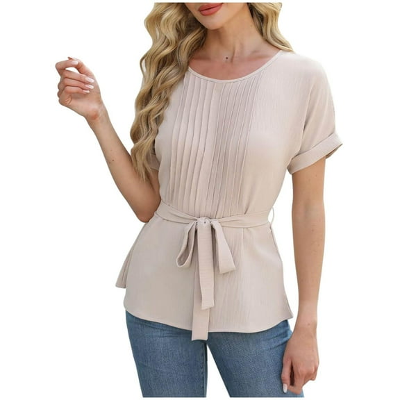Oalirro Women Dressy Casual Blouses Summer Peplum Tops Work Pleated T Shirt