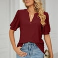 thumbnail image 1 of Oalirro Women Dressy Casual Blouses V- Neck Hollow Out Recreational Short Sleeve Tops, 1 of 5
