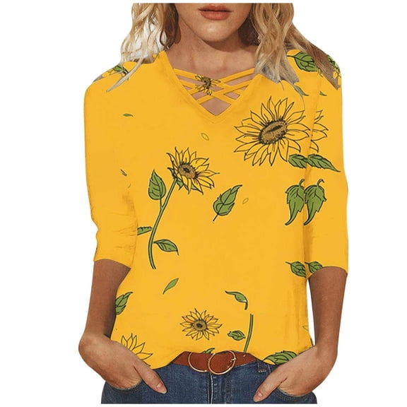 Oalirro Women Summer Tops Short Sleeve V Neck Criss Cross T-Shirts Tunic Casual Loose Soft Tee