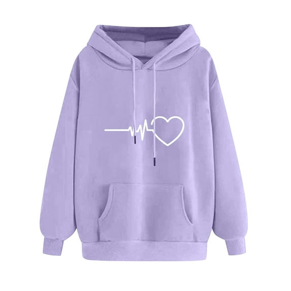 Oalirro Women Valentine's Day HoodiePurple Graphic Heart Print Sweatshirt for WomenLong Sleeve PulloverL