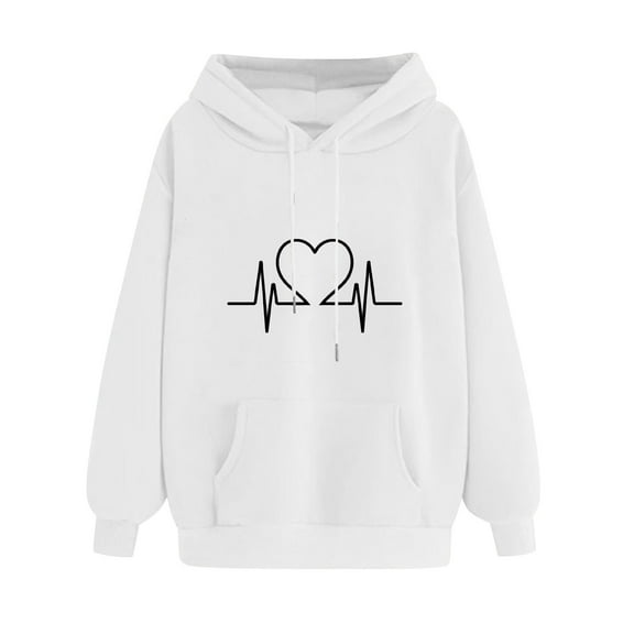 Oalirro Women Valentine's Day HoodieWhite Graphic Love Heart Print Sweatshirt for WomenLong Sleeve PulloverL
