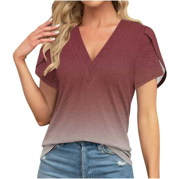 Oalirro Women's 2024 Summer V Neck Ruffle Short Sleeve Blouse Business Casual Shirts