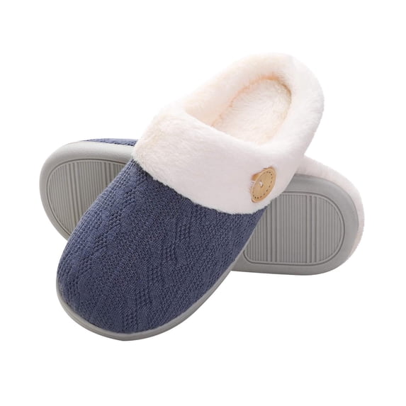 Oalirro Women's Comfy Faux Fur House Slipper Scuff Memory Foam Slip on Anti-Skid Sole