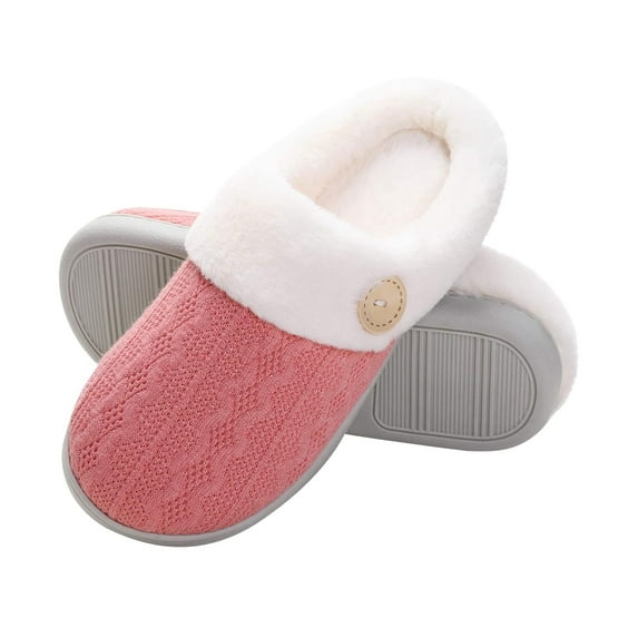 Oalirro Women's Comfy Faux Fur House Slipper Scuff Memory Foam Slip on Anti-Skid Sole