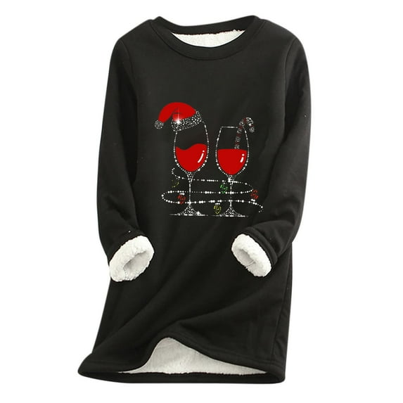 Oalirro Women's Fashion Christmas Printing Long Sleeve Winter Loose Casual Round Neck Tops
