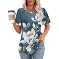 thumbnail image 1 of Oalirro Women's Floral Tunic Tops Casual Blouse V Neck Short Sleeve Dressy Casual Tunic T-Shirts, 1 of 5