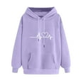 thumbnail image 1 of Oalirro Women's Heart Graphic Drawstring Hoodie Crew Neck 2024 New FashionValentine's Day PulloverPurple,L, 1 of 4