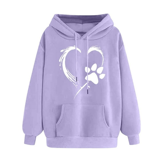 Oalirro Women's Heart Graphic Drawstring Hoodie Round Neck Cute Sweatshirt Comfy ActiveValentine's Day PulloverPurple,XL