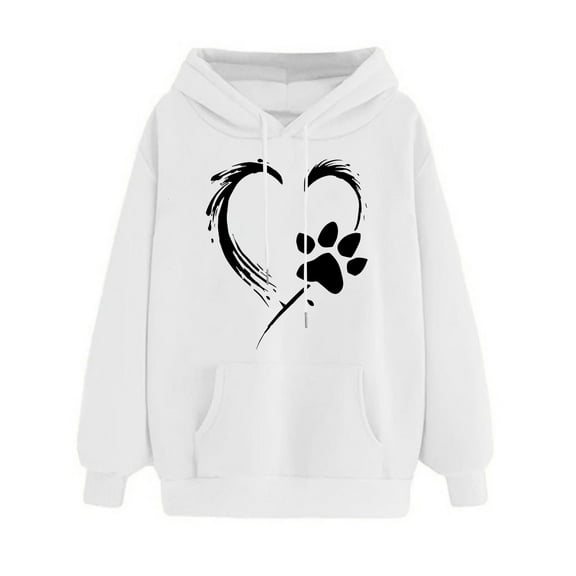 Oalirro Women's Heart Graphic Drawstring Hoodie Round Neck Cute Sweatshirt Comfy ActiveValentine's Day PulloverWhite,M