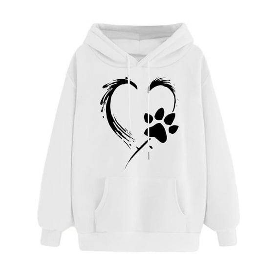 Oalirro Women's Heart Graphic Drawstring Hoodie Round Neck Cute Sweatshirt Comfy ActiveValentine's Day PulloverWhite,XL